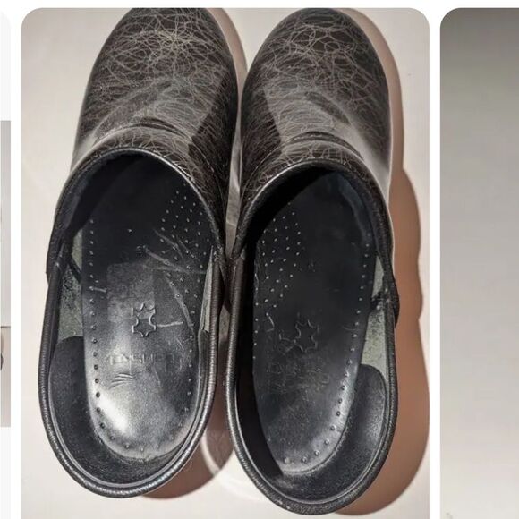 Dansko XP Black Silver Pewter Black Silver Metallic Scribble Leather Clog 41 11 - Picture 2 of 8